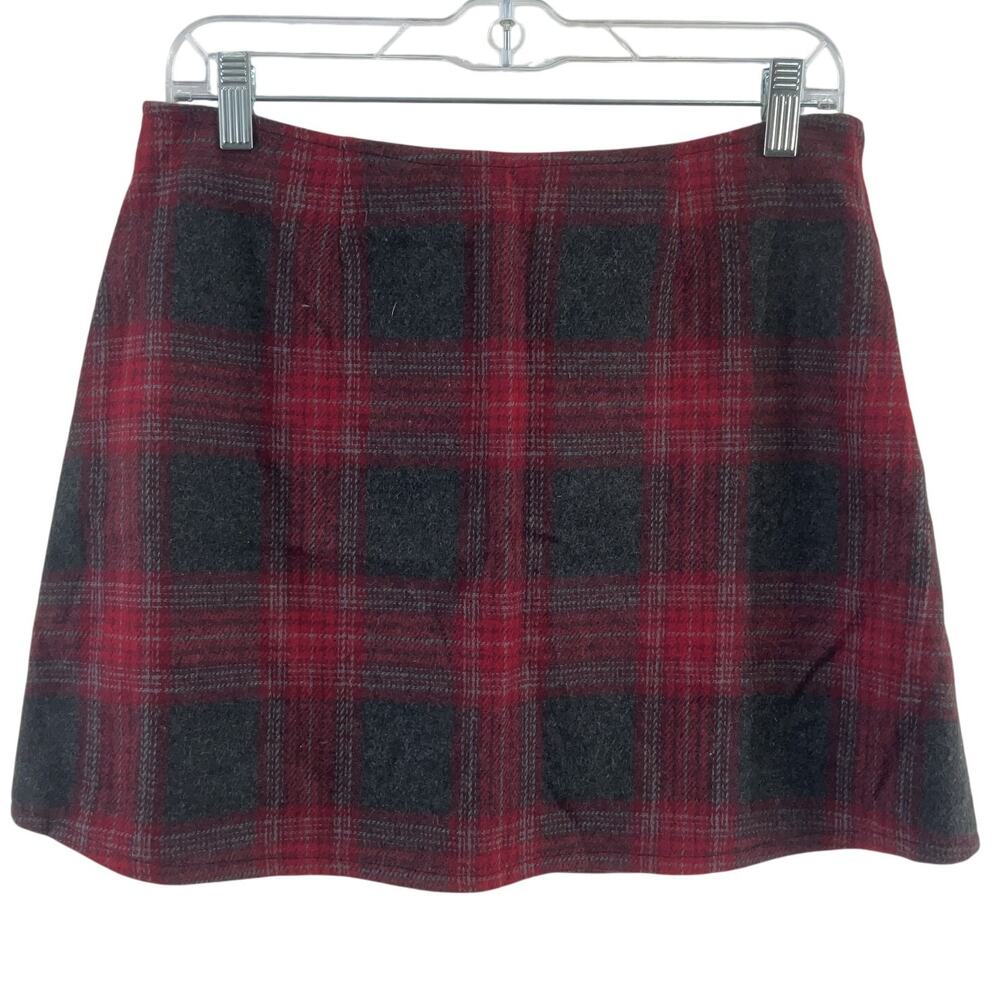 Copy ORSAY Red Gray Plaid A-Line Mini Skirt Wool Blend Women’s Size 10 Preowned